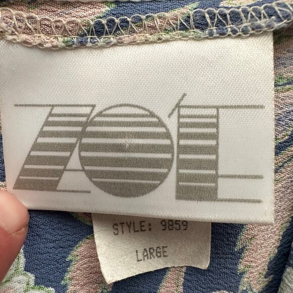 Zoe California VTG Pull On Rayon Crepe Floral Print Blue Pink Midi Skirt Large - Picture 6 of 7